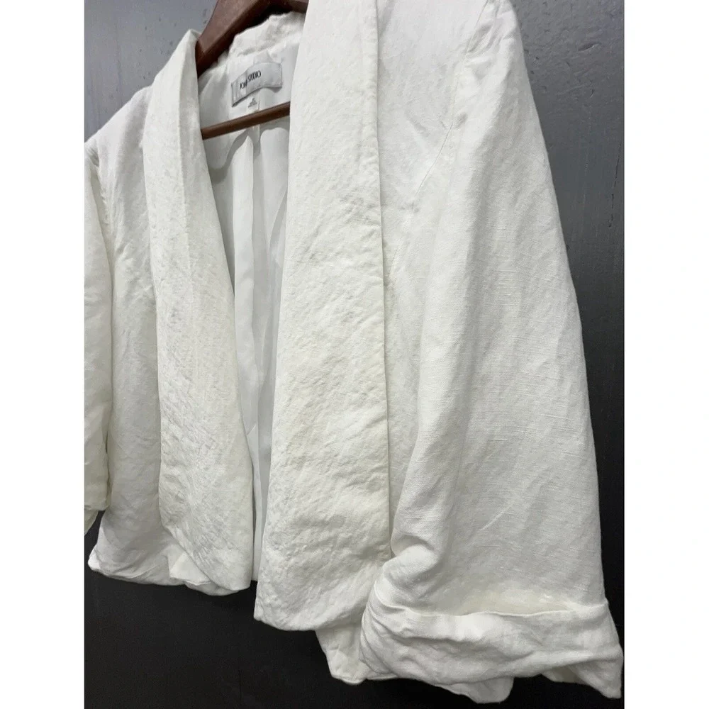 Jones Studio Jacket 16 White Linen Blend Cropped 3/4 Sleeve Open Coastal‎ Preppy